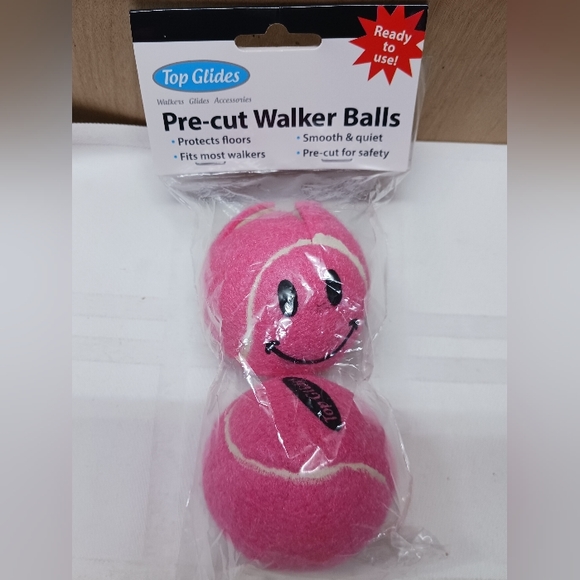 Top Glides Pre-cut Walker Tennis Balls/Pink Smiley face. Pack of 2/NWT - Picture 1 of 3